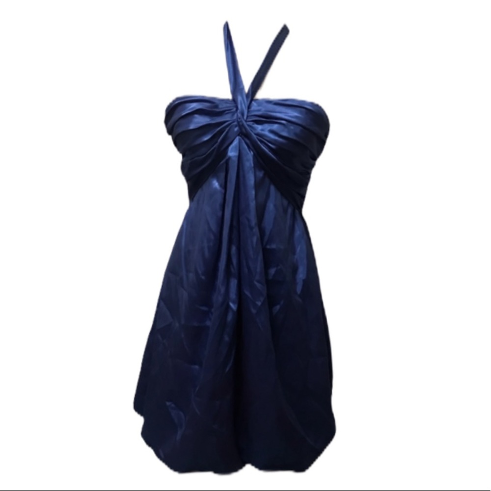 XSCAPE Beautiful Blue Silk Halter Cocktail Dress